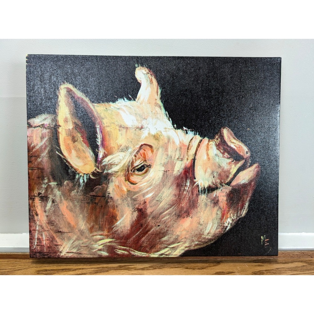 Michelle Foy Sucaet Pig Painting Farmhouse Decor Rustic Wall Art 12x16